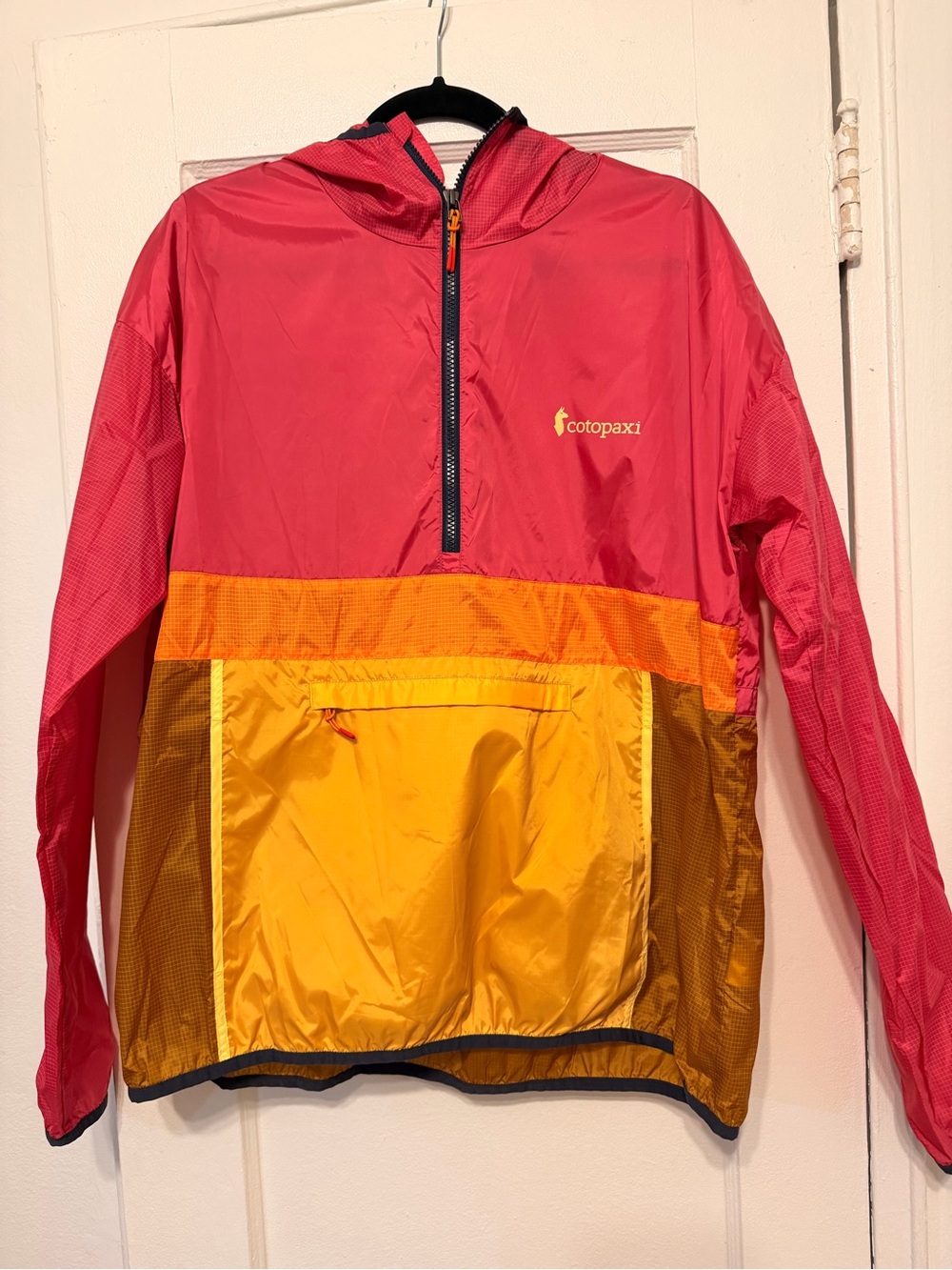 cotopaxi Pink and Yellow Hooded Windbreaker Pullover